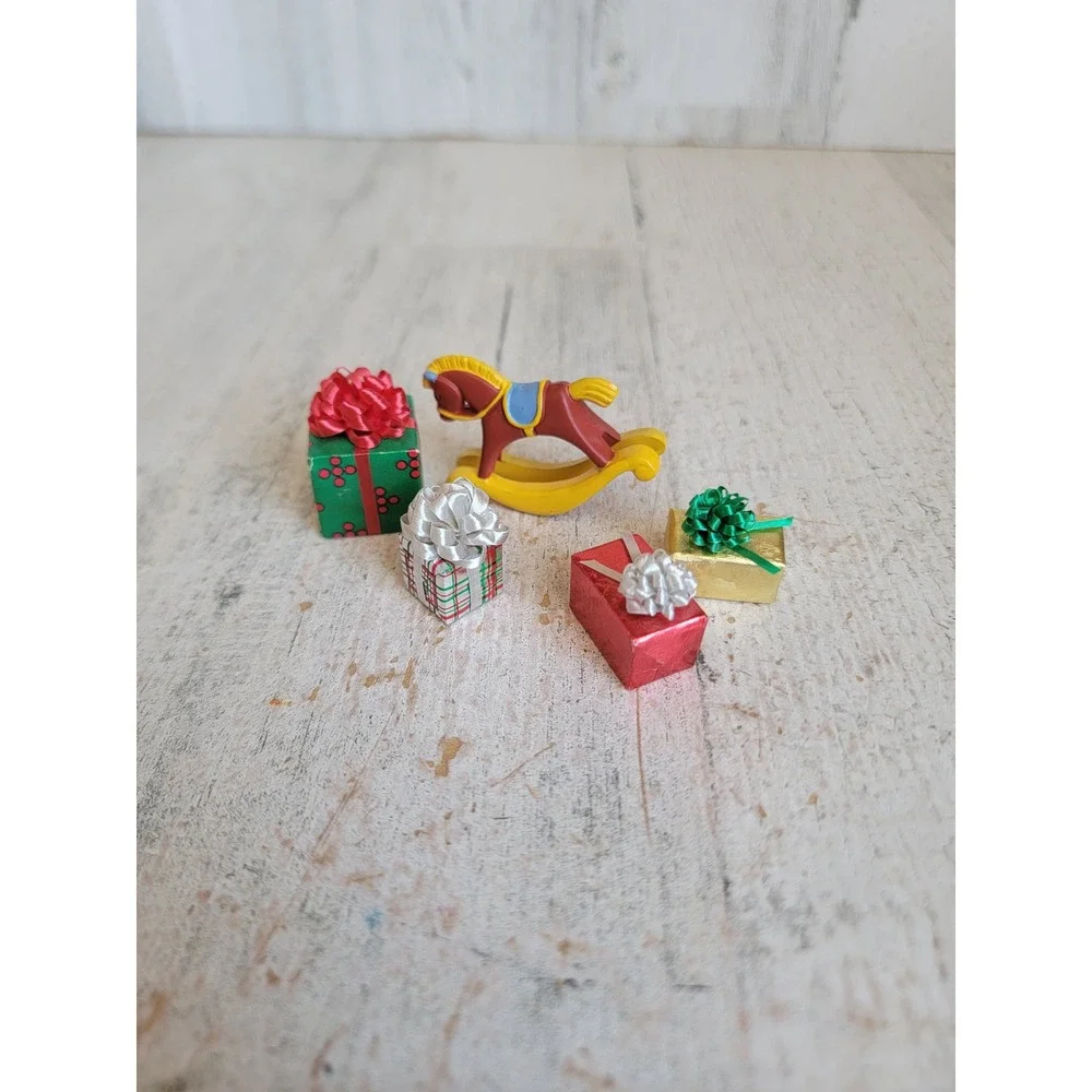 Dollhouse mini vintage present gifts bow unique Xmas set home decor figure